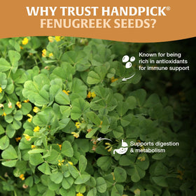 HANDPICK fenugreek seeds allergen-safe label for mindful cooking.