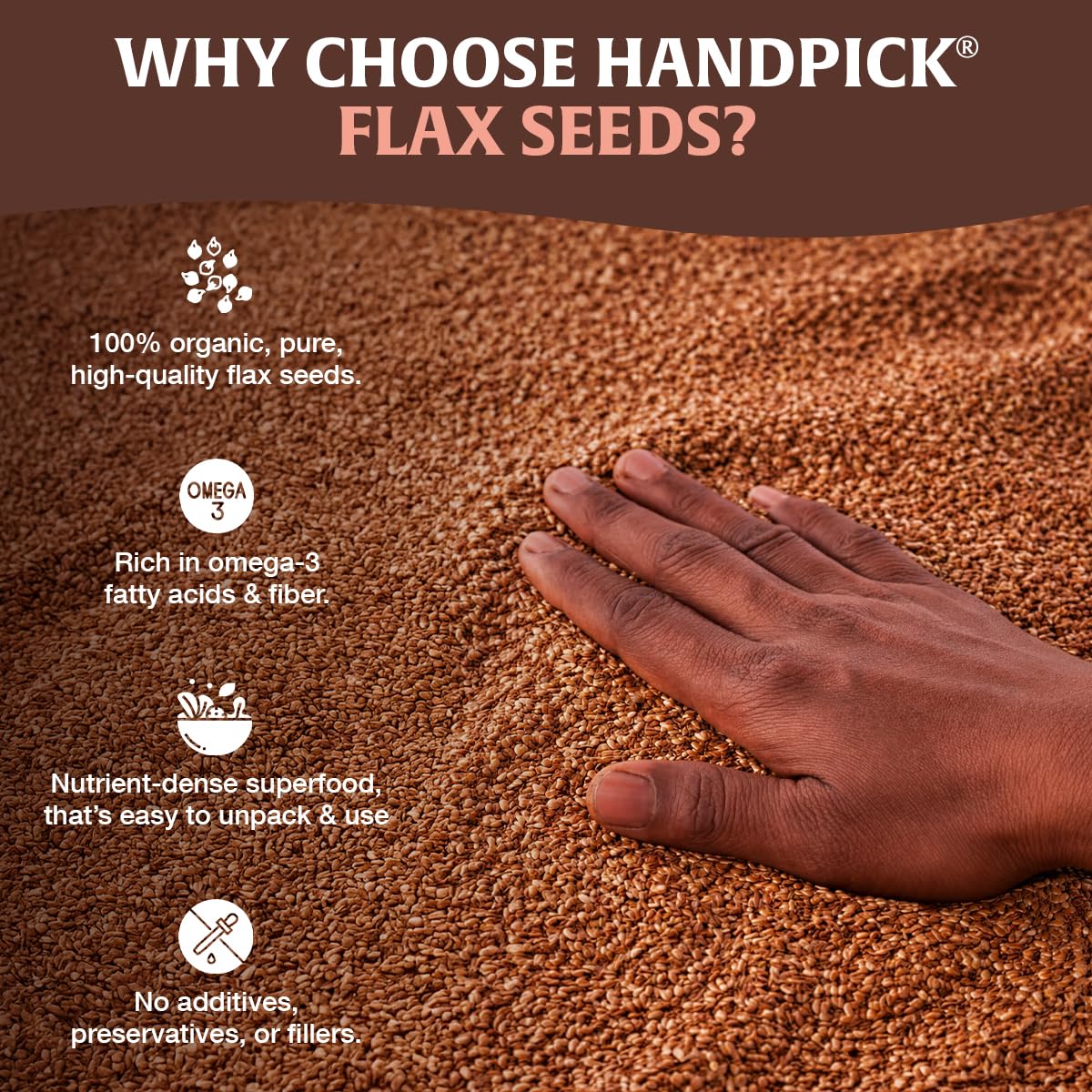 HANDPICK flax seeds ground powder in bowl ready to mix.