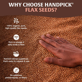 HANDPICK flax seeds ground powder in bowl ready to mix.
