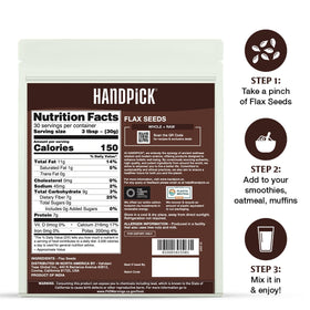 HANDPICK flax seeds in recipe setting showing versatility.