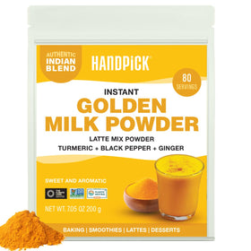 HANDPICK Golden Milk Powder jar ready for a comforting latte at home.