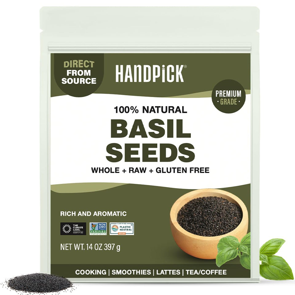 HANDPICK Holy Basil seeds in a resealable pouch ready for gluten-free cooking.