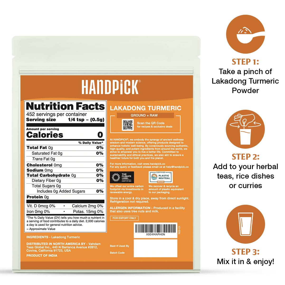 HANDPICK Lakadong turmeric powder sealed for freshness