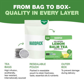 HANDPICK Lemon Balm Tea carbon-neutral logo signaling eco-friendly commitments