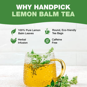 HANDPICK Lemon Balm Tea dried leaves close-up reveals pure ingredients