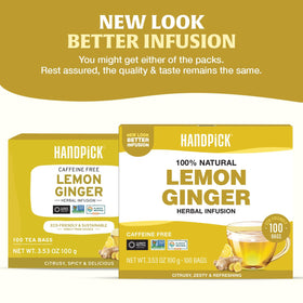HANDPICK Lemon Ginger Herbal Tea fresh ginger slices infusing warmth and aroma