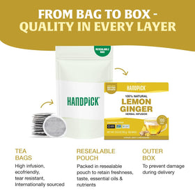 HANDPICK Lemon Ginger Herbal Tea eco-friendly packaging showcases sustainability