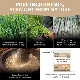 HANDPICK lemongrass powder label highlighting authenticity and origin