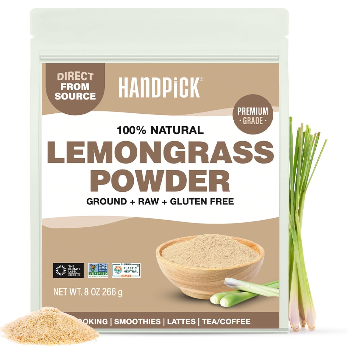 HANDPICK lemongrass powder packaging with resealable pouch for freshness