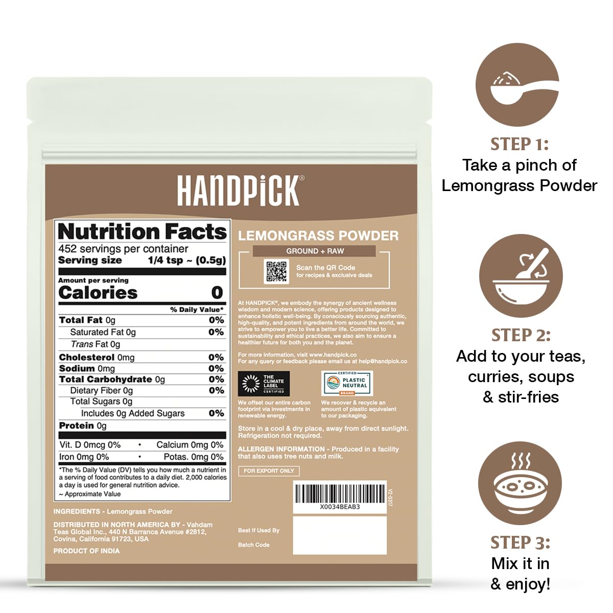 HANDPICK lemongrass powder smoothie with bright aroma