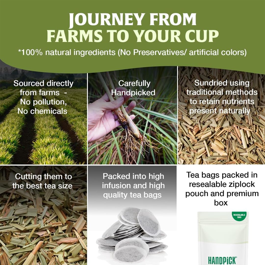 HANDPICK Lemongrass Tea Bags hot brew setup ready for a refreshing cup.