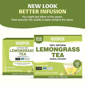 HANDPICK Lemongrass Tea Bags closeup of leaves and bright citrus aroma.
