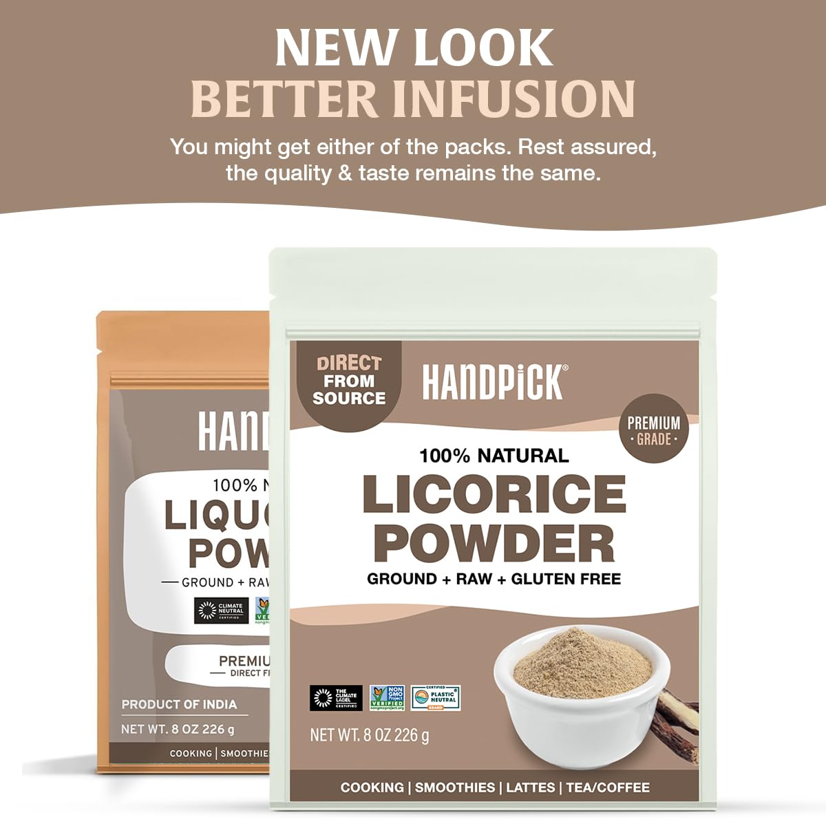 HANDPICK licorice root powder jar on kitchen counter for everyday use