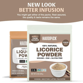 HANDPICK licorice root powder jar on kitchen counter for everyday use