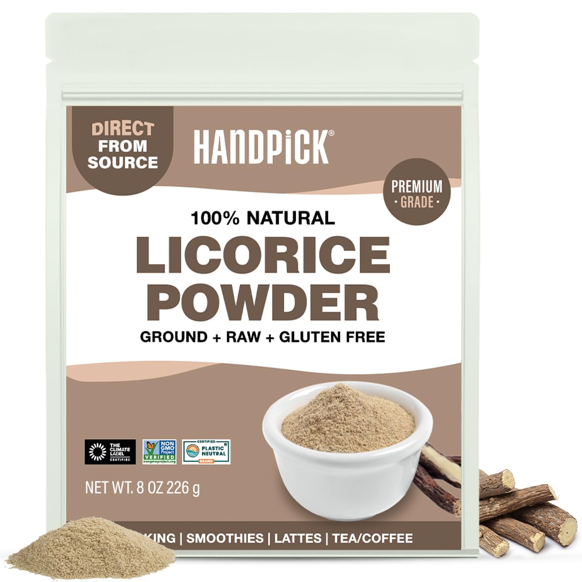 HANDPICK licorice root powder packaging with resealable pouch for freshness