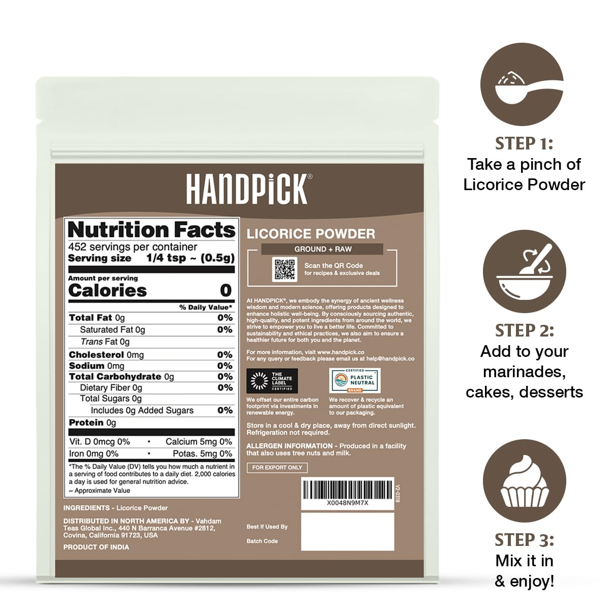  resealable HANDPICK licorice root powder pouch minimizing waste and preserving aroma
