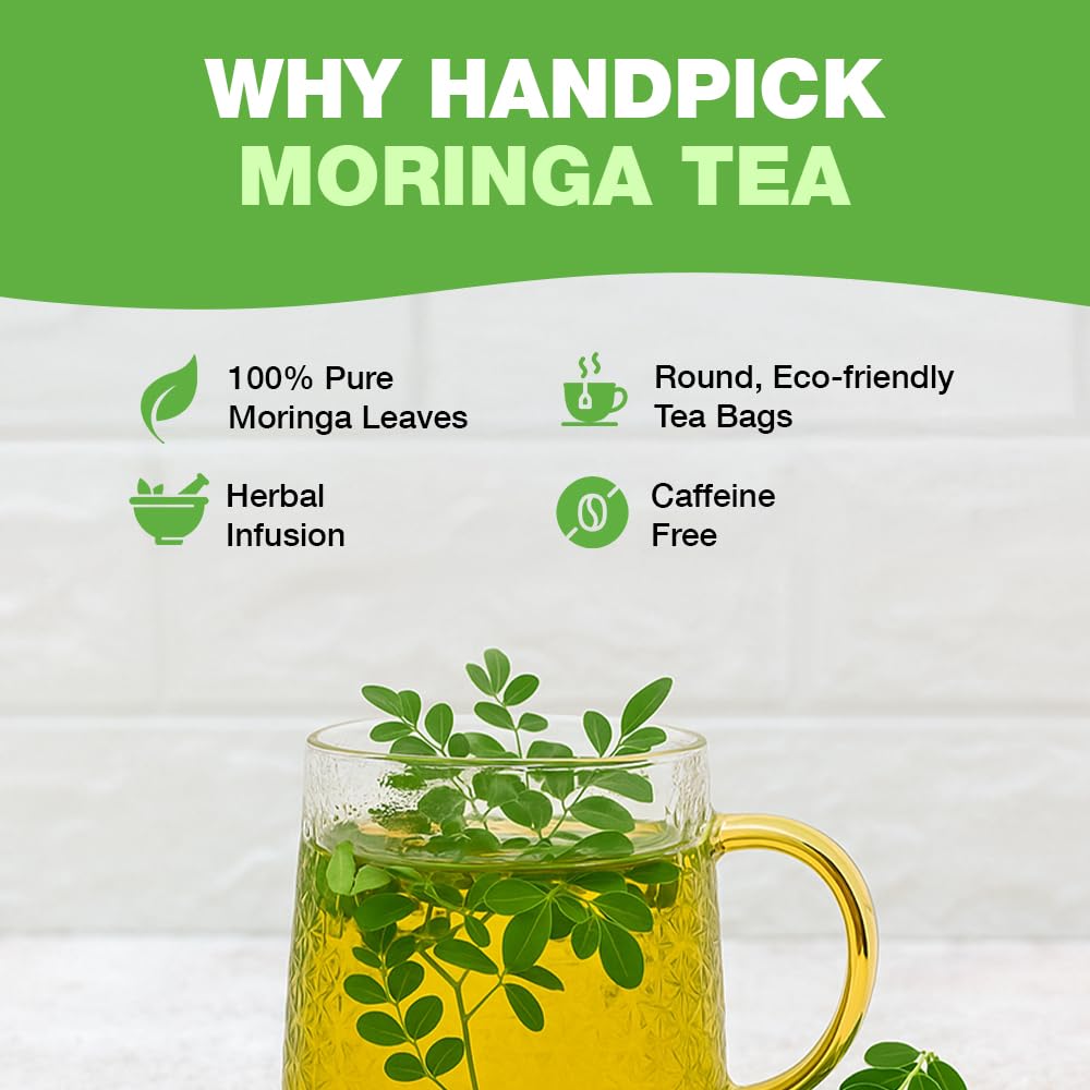 HANDPICK moringa leaves close-up emphasizing vibrant color and quality