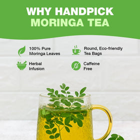 HANDPICK moringa leaves close-up emphasizing vibrant color and quality