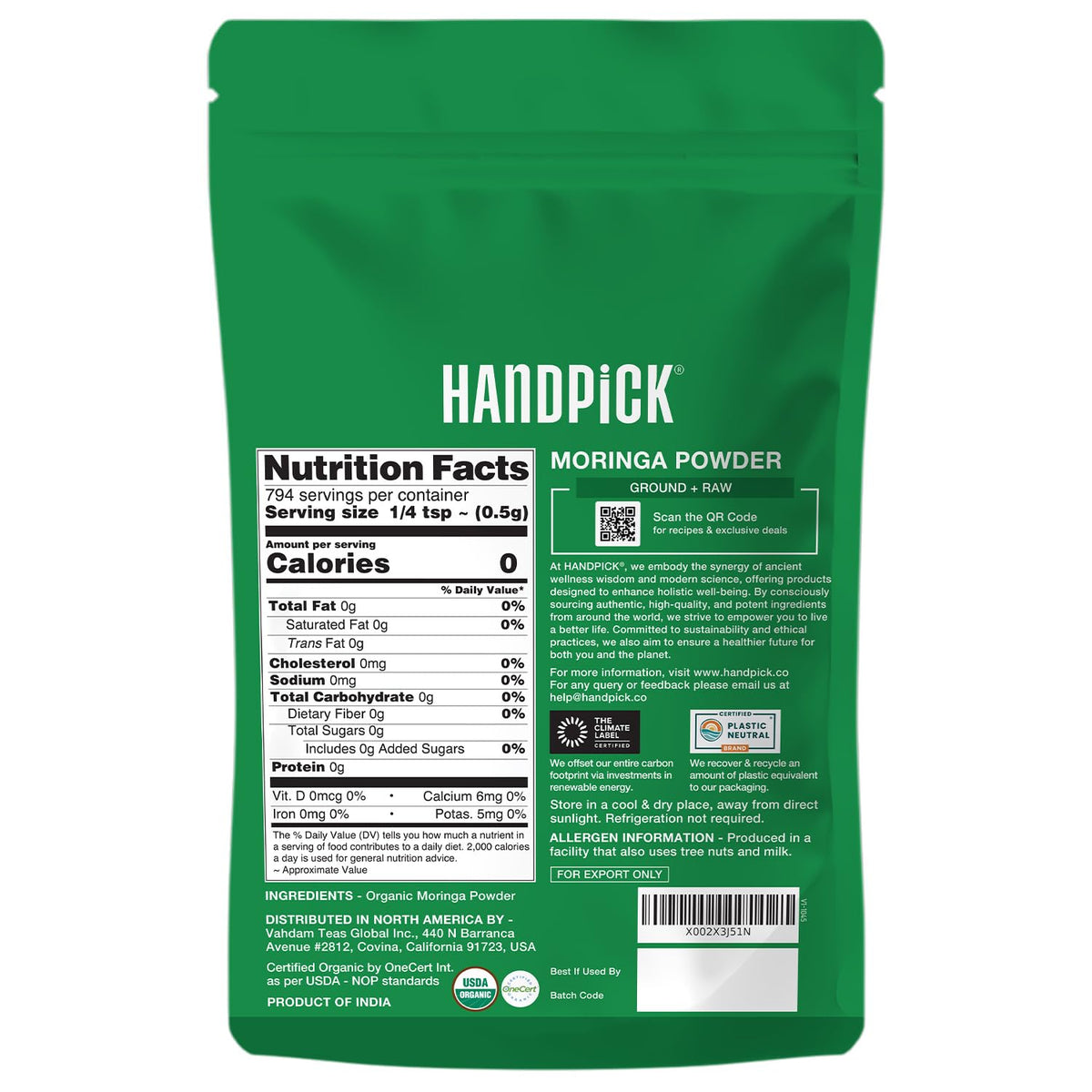 HANDPICK Moringa Powder recyclable packaging reinforces eco-conscious brand