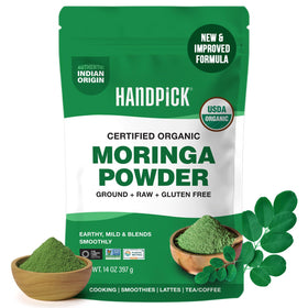 HANDPICK Moringa Powder packaging front showing organic branding for premium use
