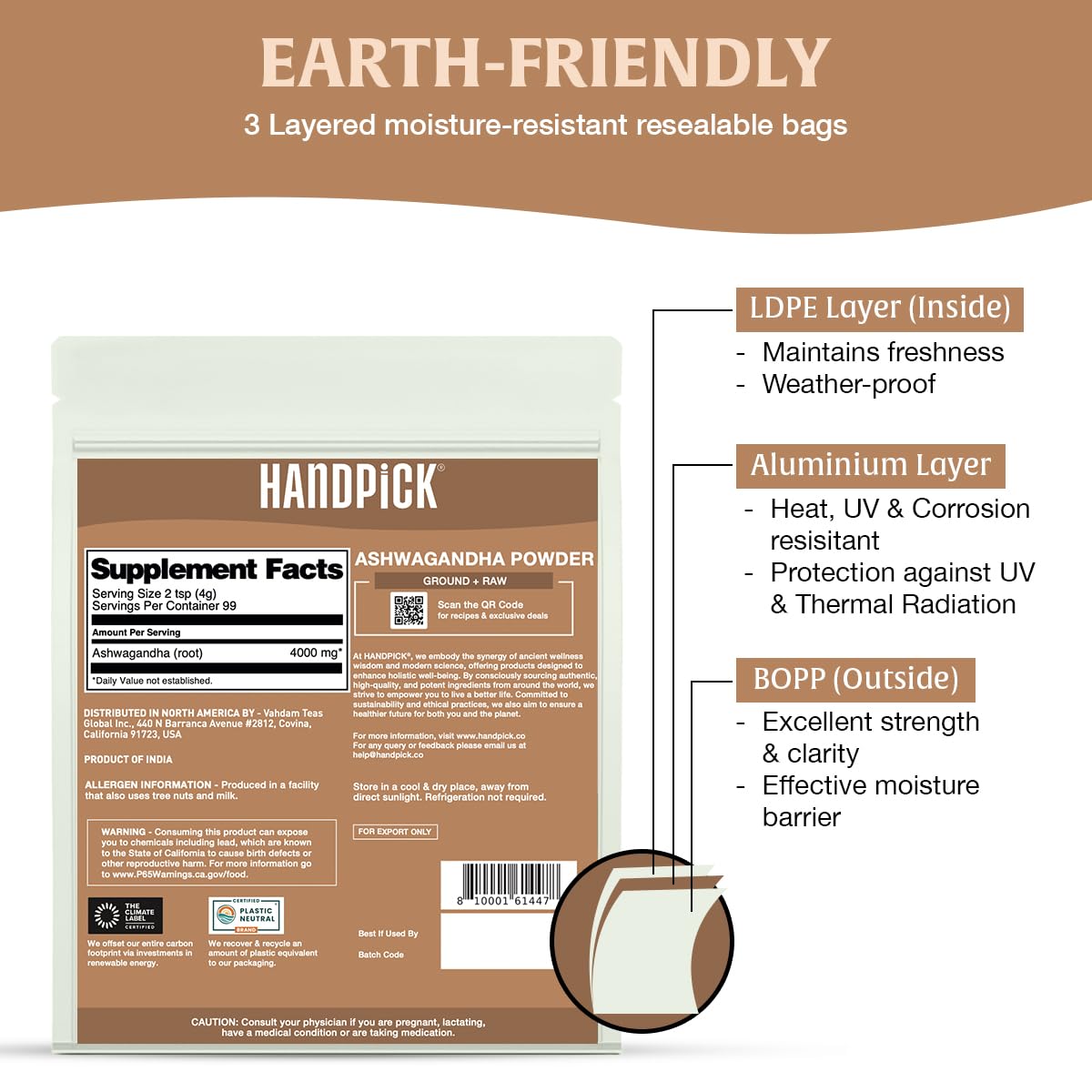 HANDPICK packaging highlights gluten-free and non-GMO features for clarity.