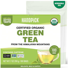 HandPICK Organic Green Tea Bags in eco-packaging for a fresher brew.