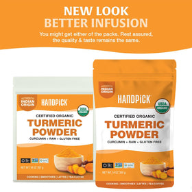 HANDPICK turmeric powder pour over spoon, enriching smoothies with warmth.