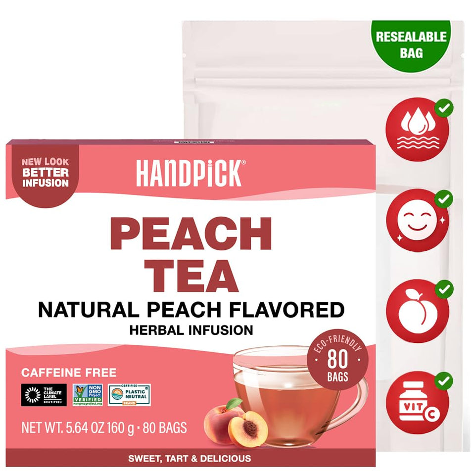 HANDPICK Peach Tea Bags with a fruity blend for refreshing breaks
