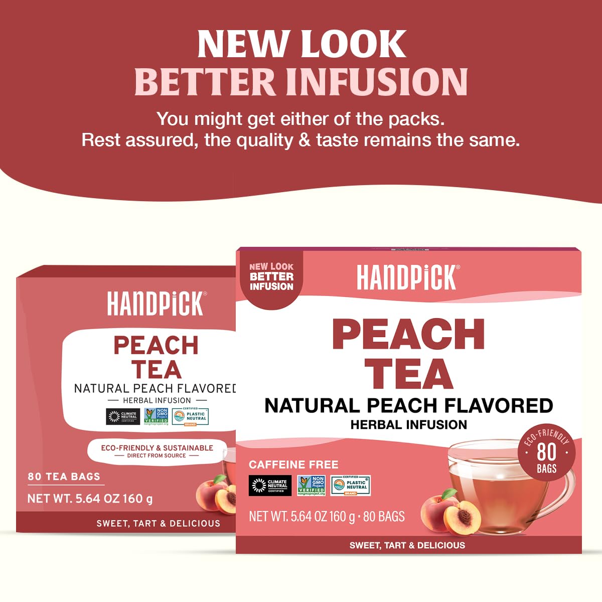 HANDPICK Peach Tea Bags with sliced peach for bright summer flavor
