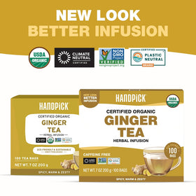 Close-up of HANDPICK round tea bags for easy, mess-free infusion.