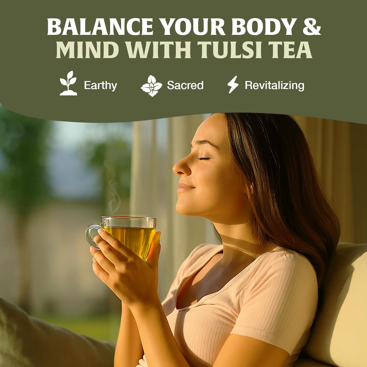 Brewing HANDPICK Tulsi Tea yields earthy, aromatic notes for a soothing cup.