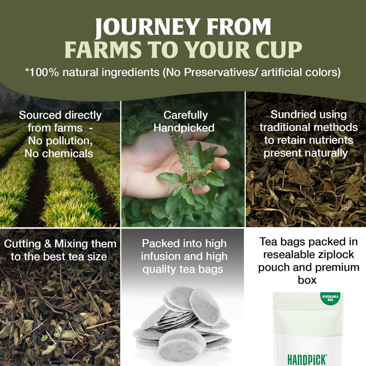 A cup of HANDPICK Tulsi Tea prepared for relaxation and enjoyment.