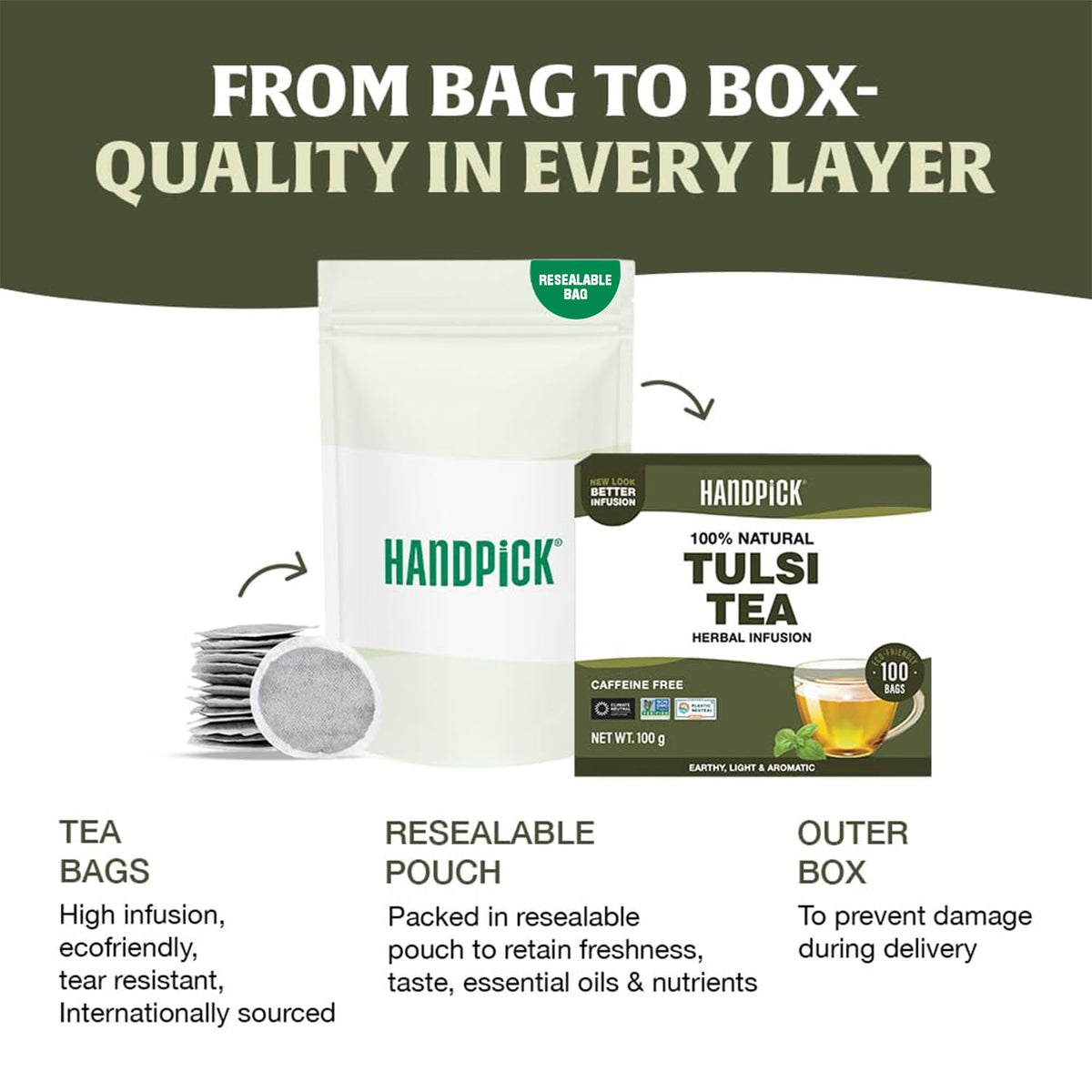 Night-time routine with HANDPICK Tulsi Tea helps unwind after a long day.