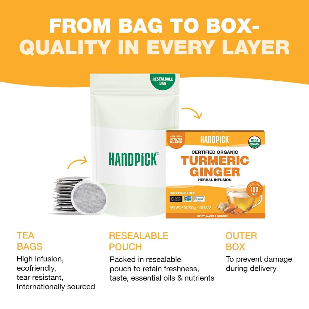 HANDPICK Turmeric Ginger Tea golden-hued cup conveys inviting daily ritual