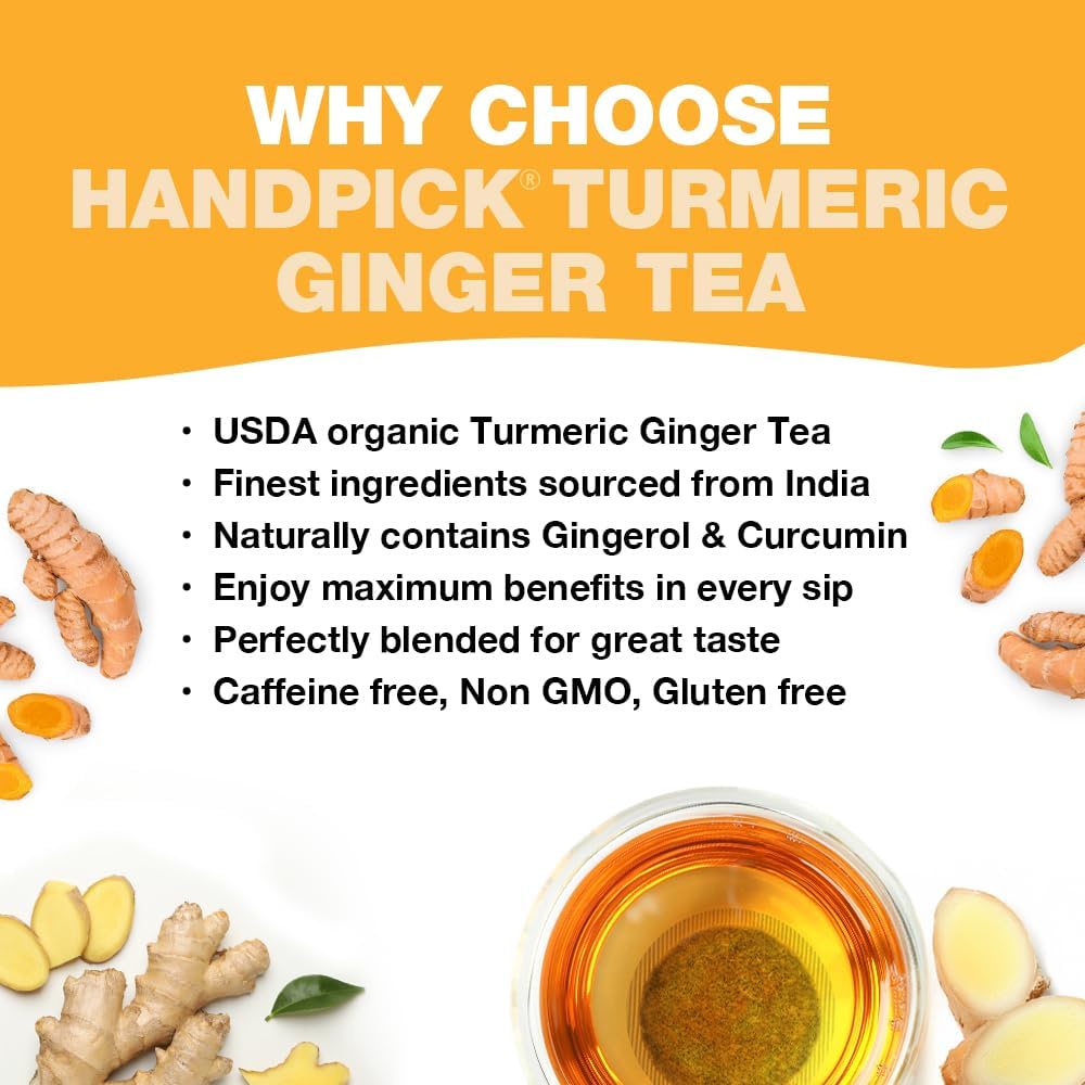 HANDPICK Turmeric Ginger Tea steeping mug captures warm, comforting infusion and inviting aroma