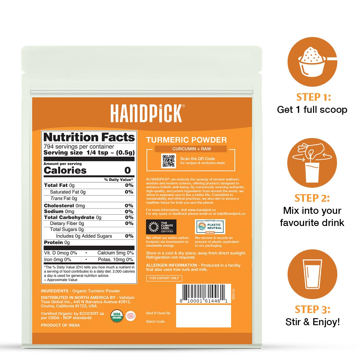 HANDPICK turmeric powder origin India farm, traceable sourcing and authenticity.