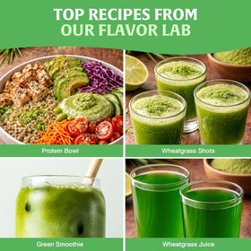 HANDPICK Wheatgrass Powder emerald color close-up signals a fresh, natural ingredient.