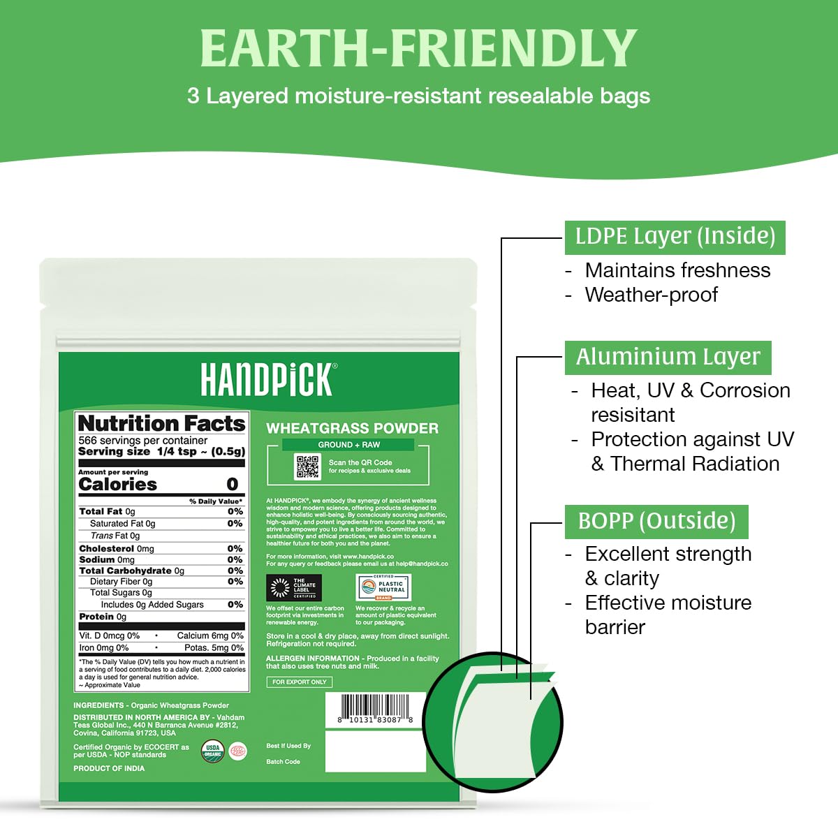 HANDPICK Wheatgrass Powder smoothie idea highlights a natural greens boost for blends.
