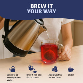 HANDPICK Wild Blueberry Tea Bags hot or iced serving setup.