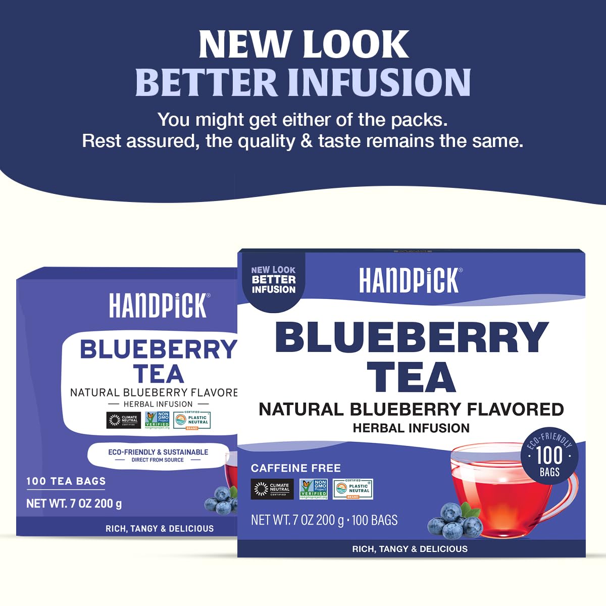 HANDPICK Wild Blueberry Tea Bags steeping cup aroma invites relaxation.