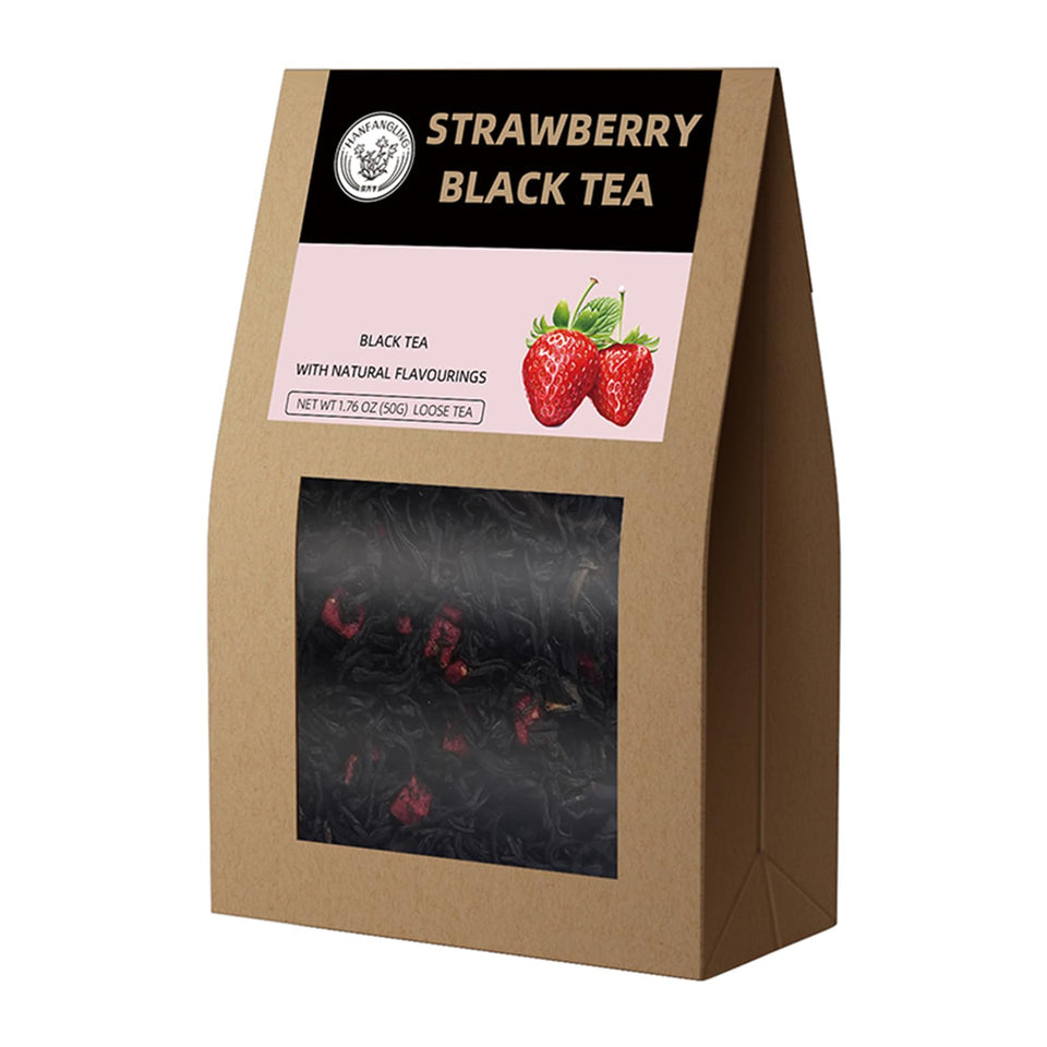 HANFANGLING Strawberry Black Tea packaging highlights premium loose leaf quality for daily brews