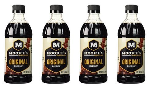 HANMEI Moores Original Marinade 16oz bottle, ideal for quick marinades and tasty grilled dishes.