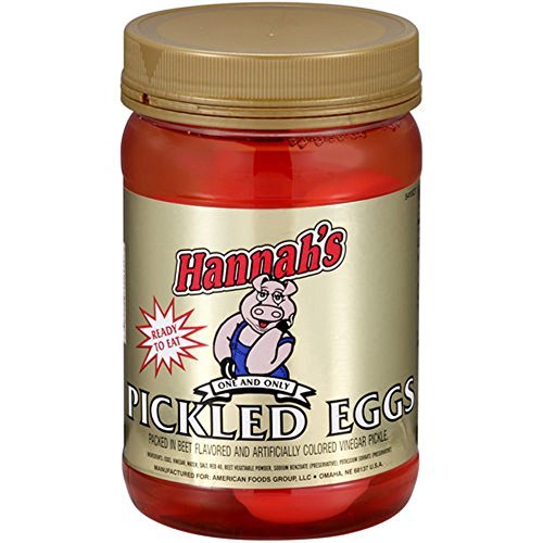Hannah's Ready To Eat Pickled Eggs in a quart jar, ideal for quick, tasty snacks.