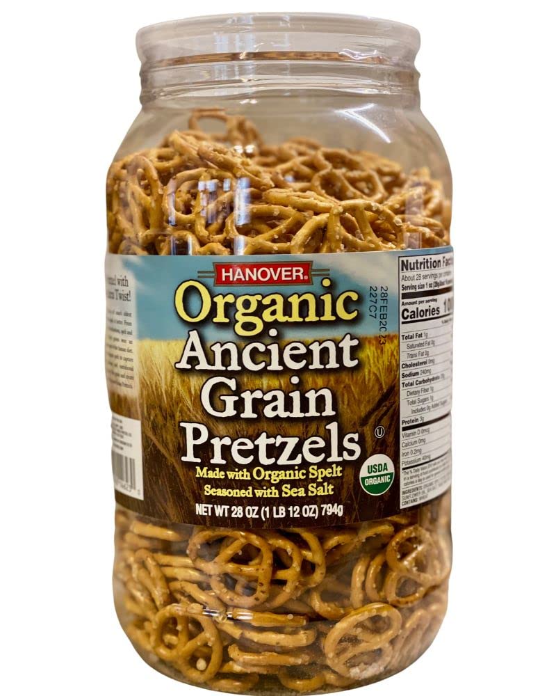 Hanover Organic Ancient Grain Spelt Sea Salt Pretzels in a bowl for sharing and tasting