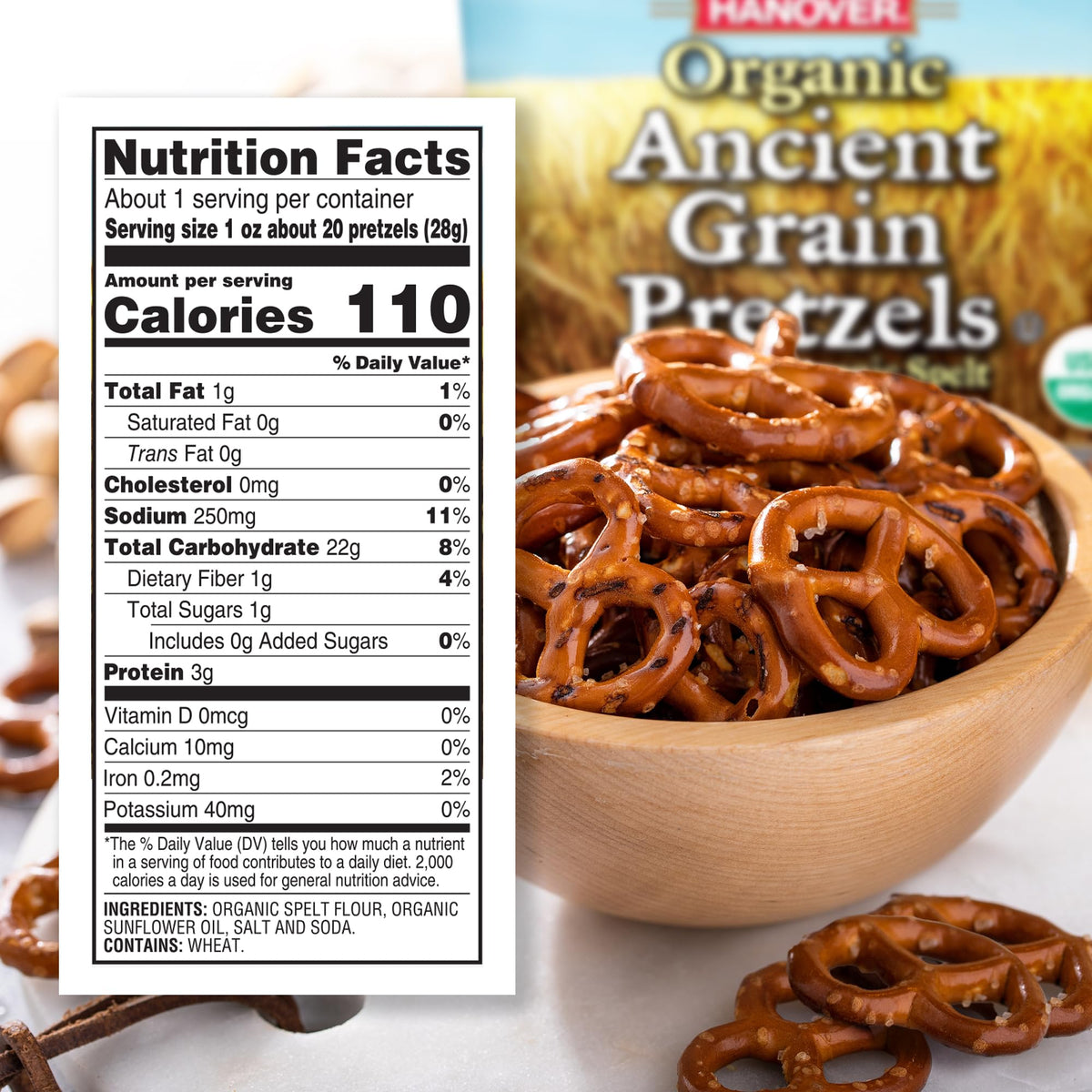 Hanover spelt sea-salt pretzel bag 1oz for lunchbox-ready snacking