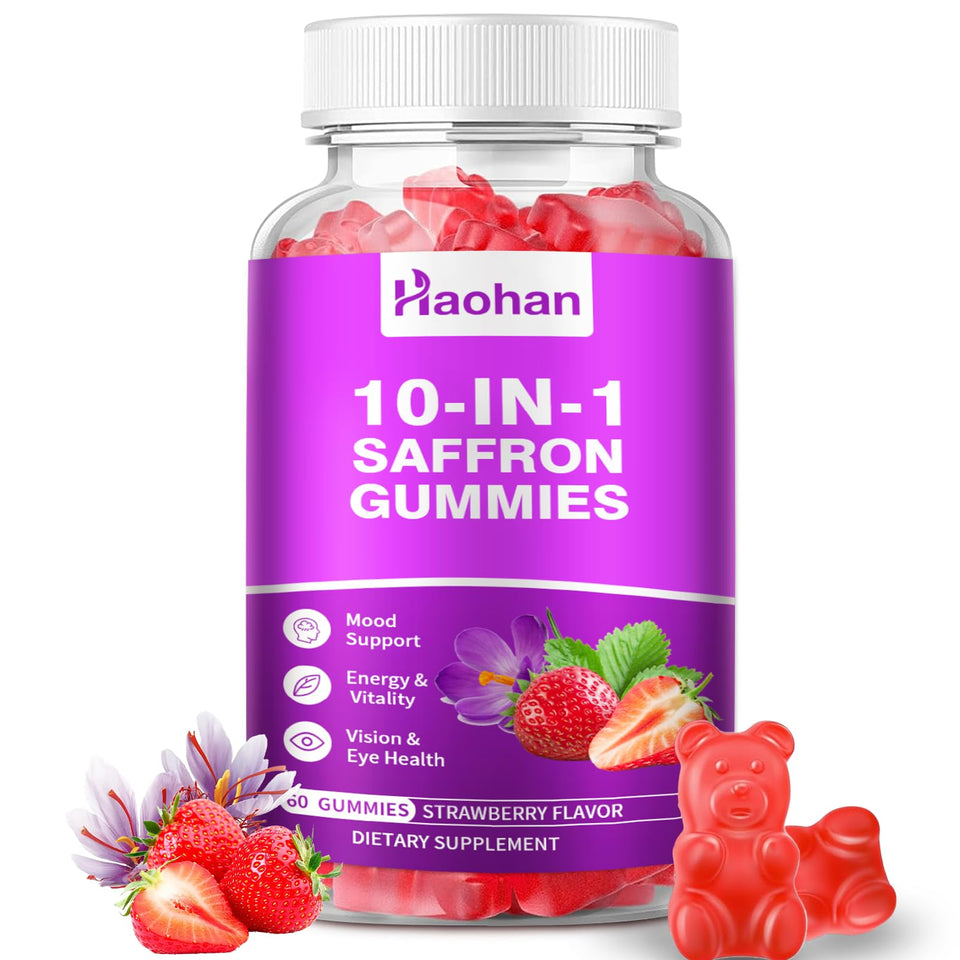 Haohan saffron gummies bottle front view for easy daily use.