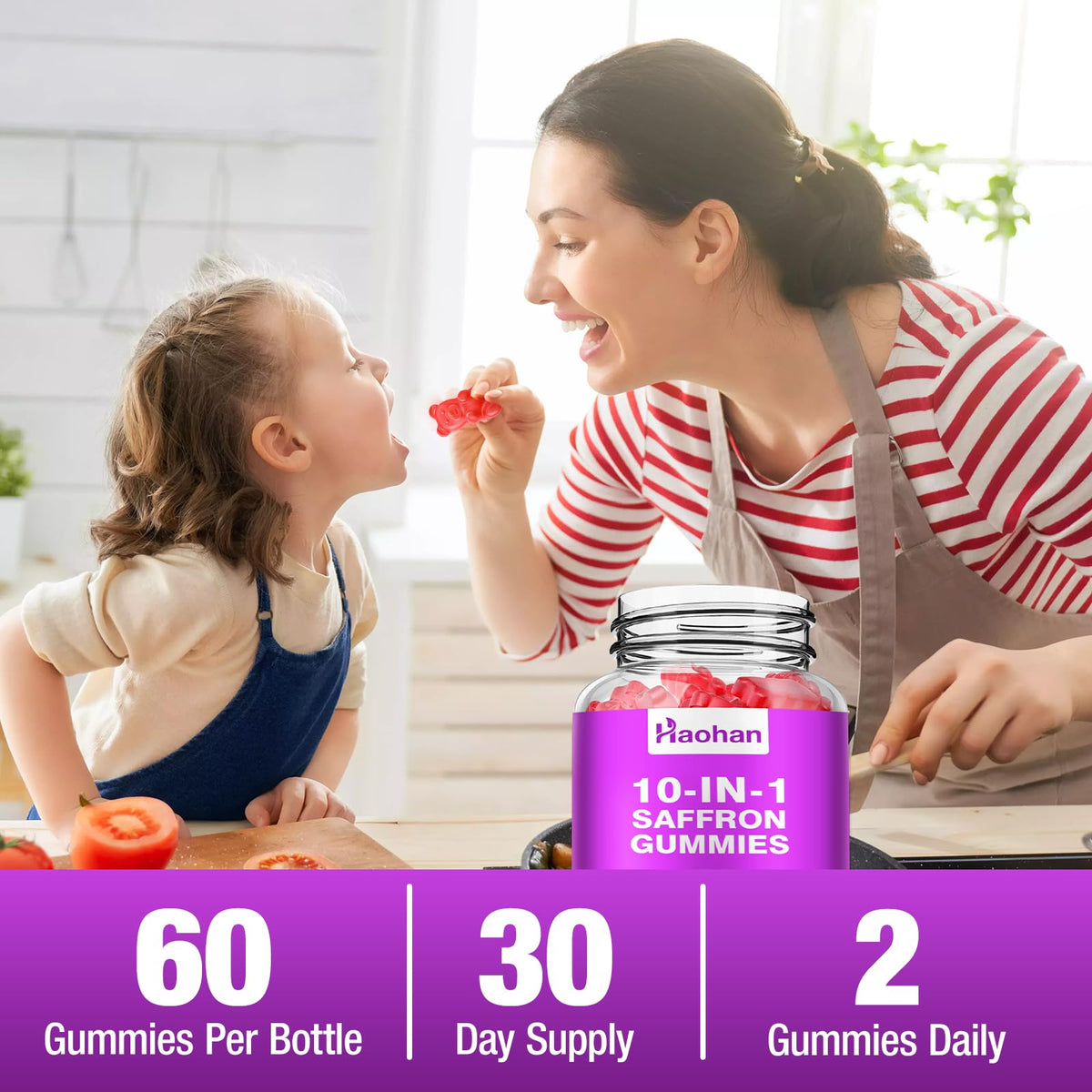 Haohan saffron gummies packaging highlights calm focus potential.