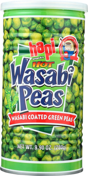 HAPI Hot Wasabi Peas in four-tin pack for quick snacking