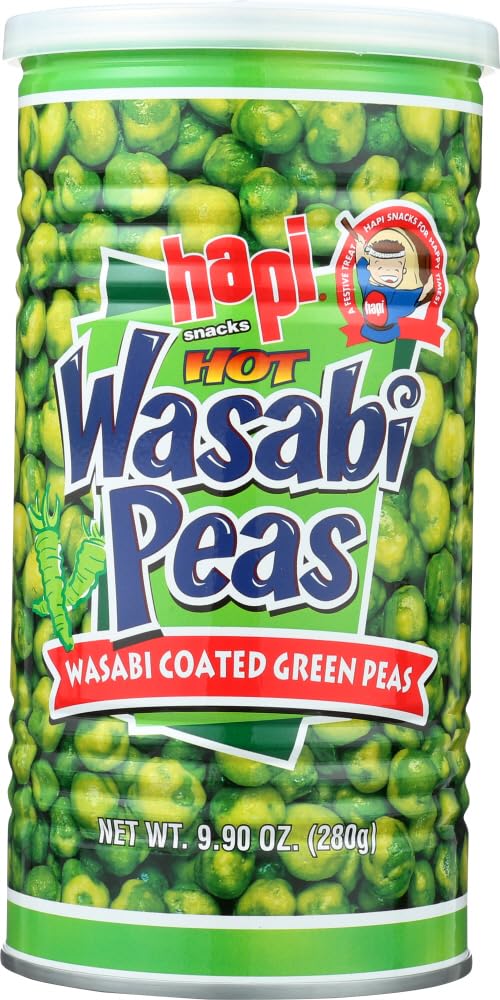 HAPI Hot Wasabi Peas in four-tin pack for quick snacking