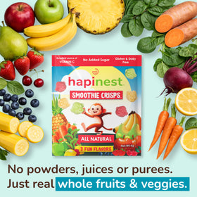 Hapinest Smoothie Crisps gluten-free and nut-free badge reassures parents